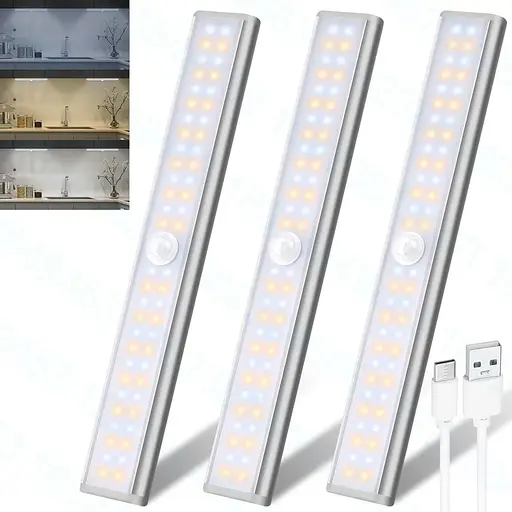 DFGOTOP бездротовий нічник під датчиком руху, ультратонкий, 3 кольори, USB-перезаряджається світильник з акумулятором 2000 мАг