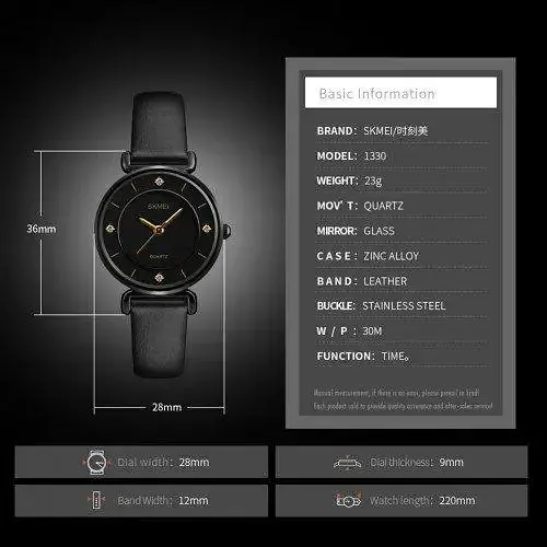 Класичний жіночий годинник Skmei 1330 (Чорний) - фото 4