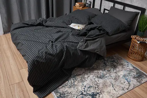 Комплект постельного белья полуторный евро 160х220 наволочки 2х70х70 Gray Stripe&Black Бязь Gold Люкс - фото 6