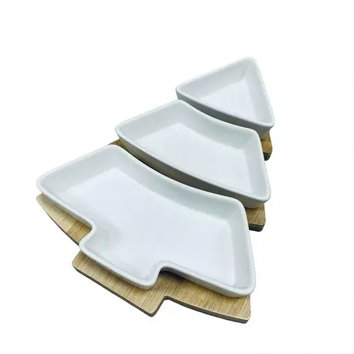 Менажница 26x15x5 см на подставке Olens 8030-389 на 3 секции елка Белый - фото 1