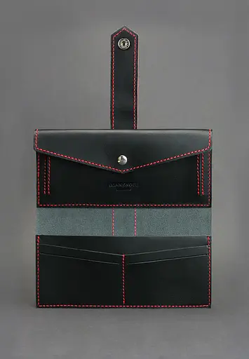 Кожаное женское портмоне 3.0 черное с красным. - фото 3