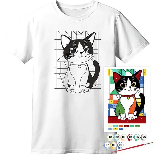 Набір футболка-розмальовка Rosa Talent Яскравий кіт бавовна 100% розмір XS