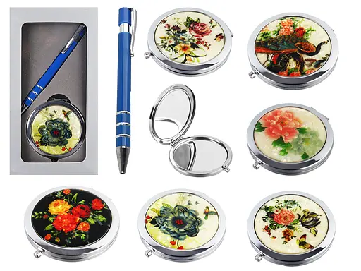 Набір подарунковий кулькова ручка Блакитна + дзеркало Квіти - фото 2