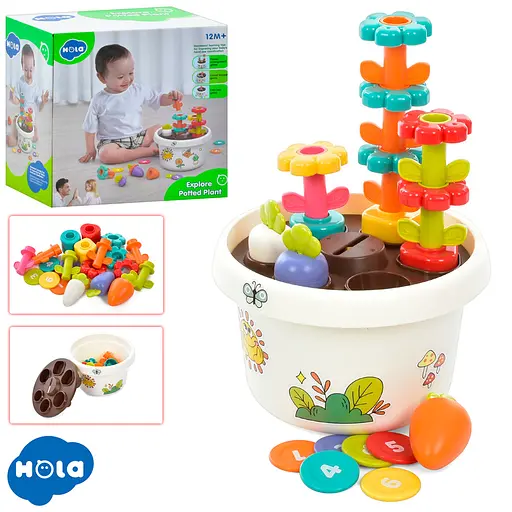 Сортер дитячий Hola, Горщик із квітами, деталі квітів, монетки, морква, HE795800