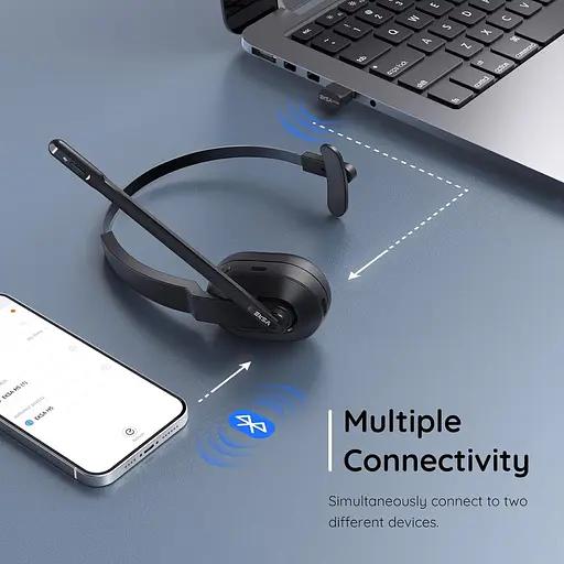 Беспроводная гарнитура EKSA H5 с микрофоном AI-Powered ENC, Bluetooth-гарнитуры с USB-ключом - фото 6