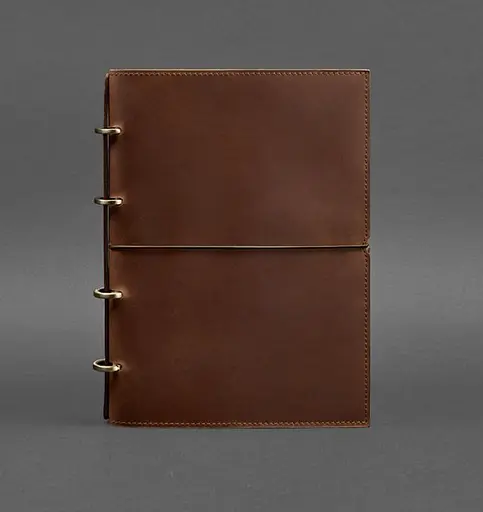 Кожаный блокнот А5 на кольцах (софт-бук) 9.0 в мягкой светло-коричневой обложке. - фото 1