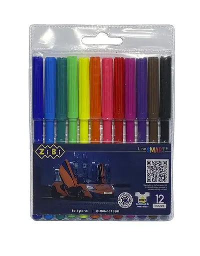 Фломастеры ZiBi Smart Line Машинка, 12 цветов, 2 шт.