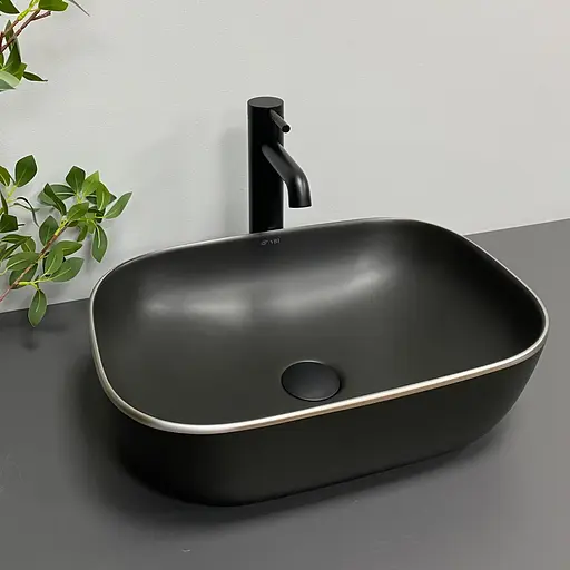 Умивальник VBI Ravenna black matt silver edge накладний VBI-011229, Чорний матовий - фото 2