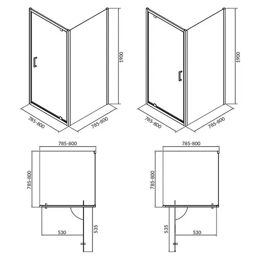 Душевая кабина Cersanit Brasco 80x80 см квадратная распашная прозрачное стекло без поддона хром S168-009, прозрачный, хром - фото 2