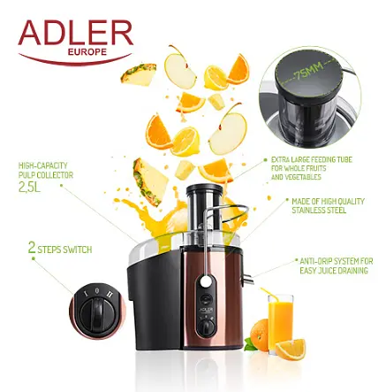 Функціональна соковижималка Adler AD 4123 1500 Вт - фото 2