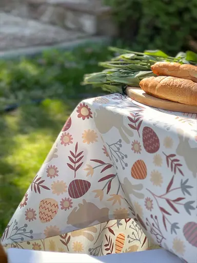 Водоотталкивающая Скатерть пасхальная Зайчики 220х140 см (+ 4 салфетки 30х40) Белый - фото 7