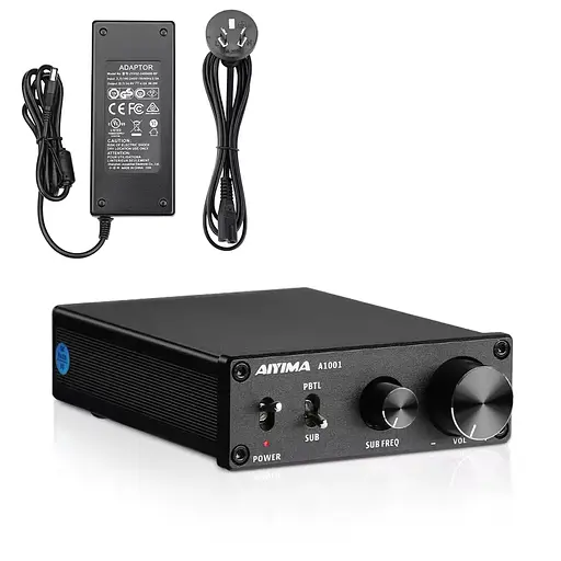 Підсилювач звуку AIYIMA A1001 black + блок живлення 24V Bluetooth 5.0, AUX, 50Wx2+100W - фото 1