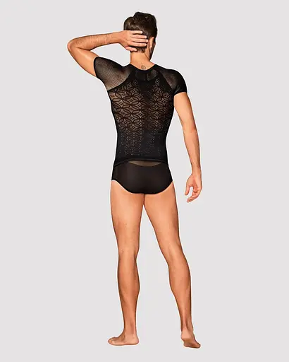 Мужская полупрозрачная футболка с орнаментом Obsessive T102 T-shirt черная S/M/L - фото 4