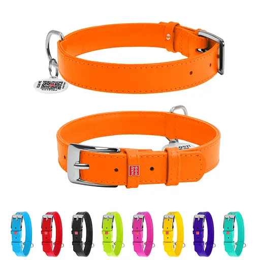 Ошейник для собак кожаный Waudog Glamour с QR-паспортом без украшений L Ш 25 мм Д 38-49 см оранжевый - фото 2