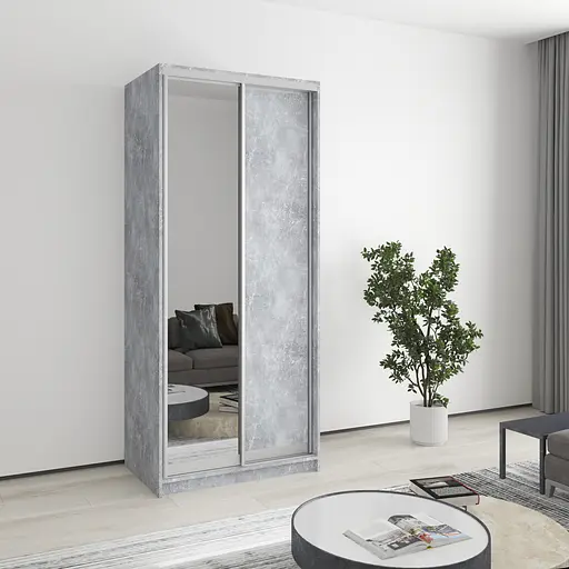 Шафа-купе дводверна MebelStar Стандарт AL ДСП/Дзеркало 90x60x210 см Бетон (MBS-2440)