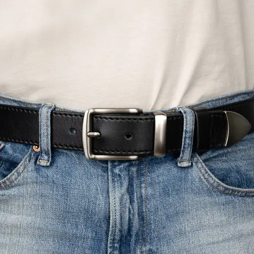 Ремень мужской кожаный JK-4006 черный под джинсы (125 см) - фото 5