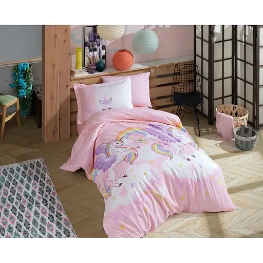 Комплект постільної білизни Hobby Poplin Magical, поплін, 220х160 см, рожевий (58061_1,5)
