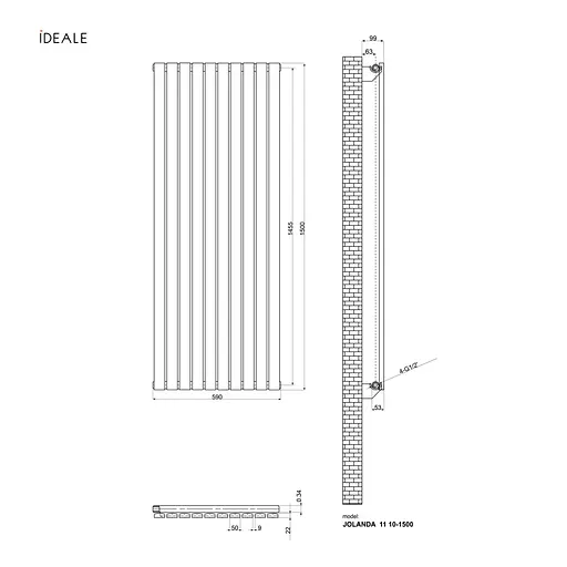Радіатор дизайнерський Ideale Jolanda 11 10/1500 антрацит, Антрацит - фото 3