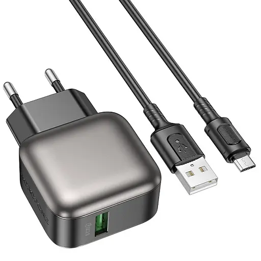 МЗП Borofone BAS52A Absolute QC3.0 18W (1USB-A) + кабель USB to MicroUSB Black - фото 4