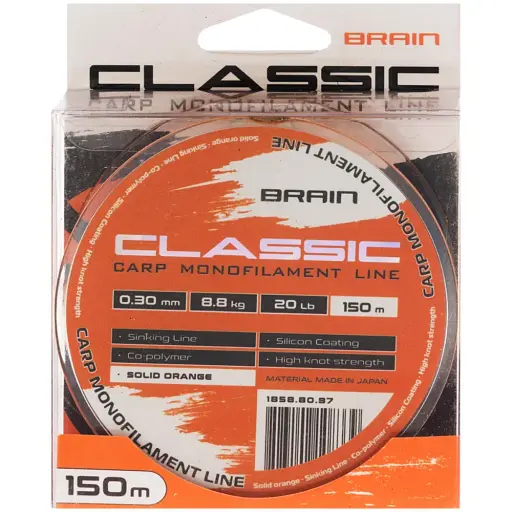 Леска Brain Classic Carp Line (solid orange) 150 м 0.30 мм 20 lb 8.8 кг - фото 2