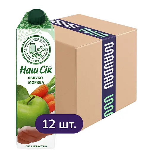 Упаковка сока Наш Сік Яблочно-морковный с мякотью 11.4 л (950 мл х 12 шт.) - фото 1