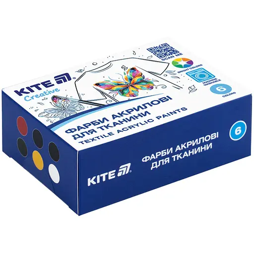 Краски акриловые для ткани Kite Creative 6 цветов 20 мл (K-277) - фото 1
