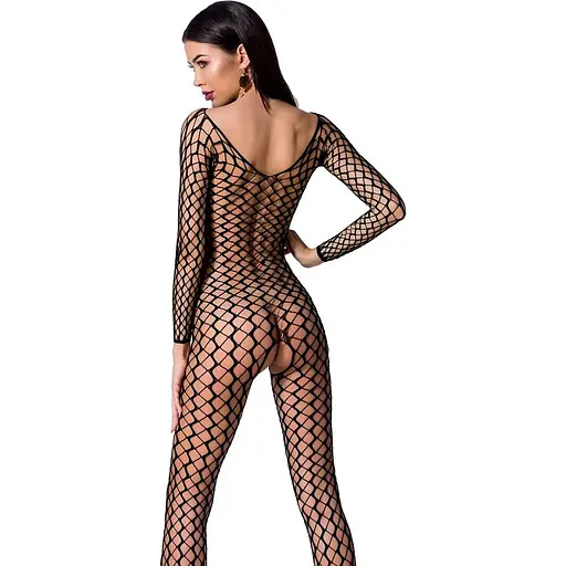 Бодістокінг Passion BS068 Black, комбінезон, велика сітка, довгий рукав - фото 2