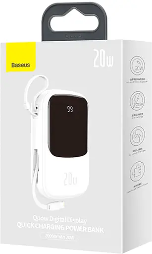 Зовнішній акумулятор Baseus Qpow 20 W 20000 mAh PPQD-H02 вбудований Lightning кабель Білий - фото 2