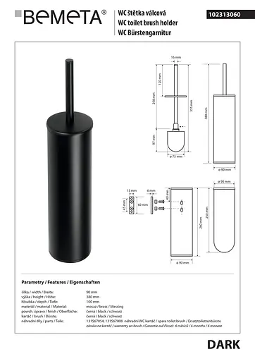 Туалетний йоржик Bemeta Dark з тримачем 102313060, Чорний матовий - фото 2