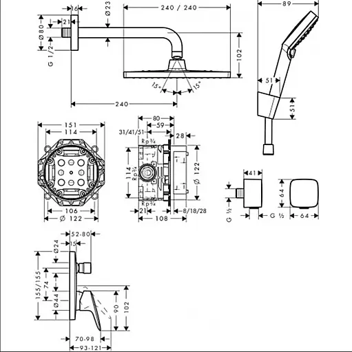 Душова система прихованого монтажу Hansgrohe Crometta E 240 1jet Logis Chrome 27957000, Хром - фото 3