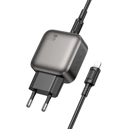 Мережевий зарядний пристрій з кабелем Borofone BAS55A Absolute PD30W+QC3. 0 charger set (C to iP) (EU) чорний - фото 3