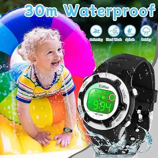Детские цифровые часы Edillas для девочек и мальчиков, 7 цветов, легкие, водонепроницаемые, спортивные, многофункциональные - фото 3