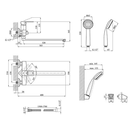 Змішувач для ванни Kroner KRM Zenda - W070 (CV022959) - фото 8