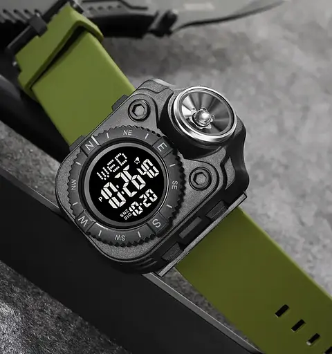 Чоловічий наручний годинник з ліхтарем Skmei 2187 Зелений з чорним циферблатом - фото 6
