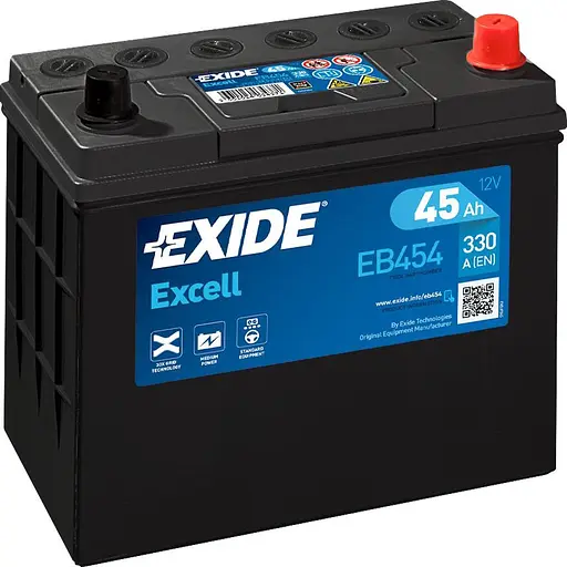 Акумулятор Exide Excell 45Ah ASIA EB454 Ев (-/+) 330EN 237 x 127 x 227 мм
