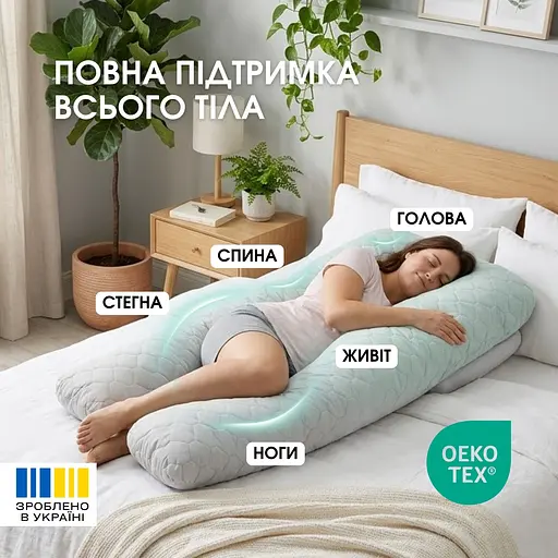 Подушка ортопедическая для сна и отдыха Bluyellow U-образная с наволочкой на молнии, гипоаллергенная 140 х 75 х 20 см (8000036386) - фото 4