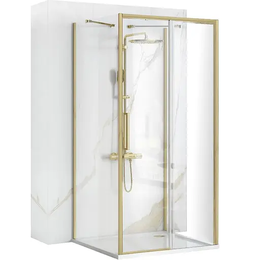 Душевая кабина Rea Rapid Slide 100x80 brushed gold пристенная REA-KPL-04707, Универсальная, прозрачная, золотая - фото 1