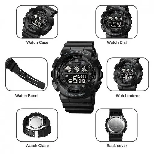 Тактичний водостійкий кварцовий годинник Skmei Stalker black - фото 7