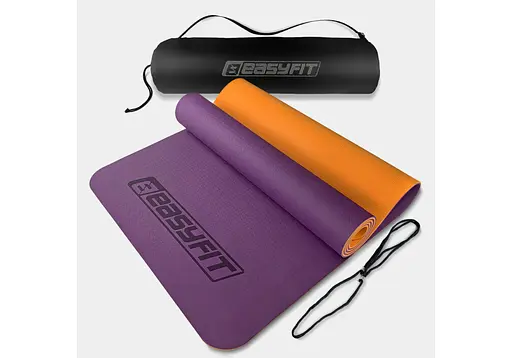 Коврик для йоги и фитнеса EasyFit TPE+TC 6 мм двухслойный + Чехол фиолетовый с оранжевым (EF-1924s-VO) - фото 1
