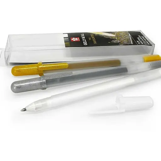 Набор гелевых ручек Sakura Metallic Золото-Серебро-Белая 3шт. - фото 2