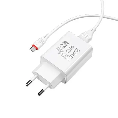 Мережевий зарядний пристрій Borofone BA21A Long QC3.0 1USB/3A/18W + Cable Micro білий - фото 5