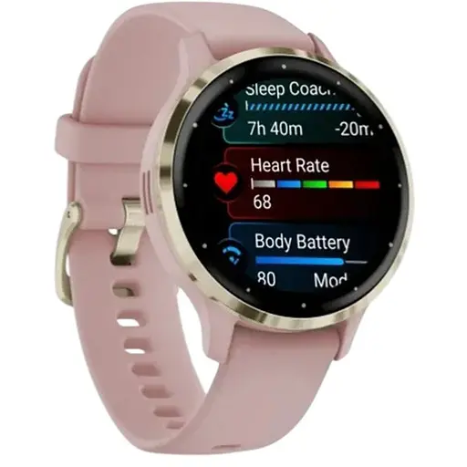 Смарт-часы Garmin Venu 3S корпус розовый с золотистым стальным безелем и силиконовым ремешком. - фото 1