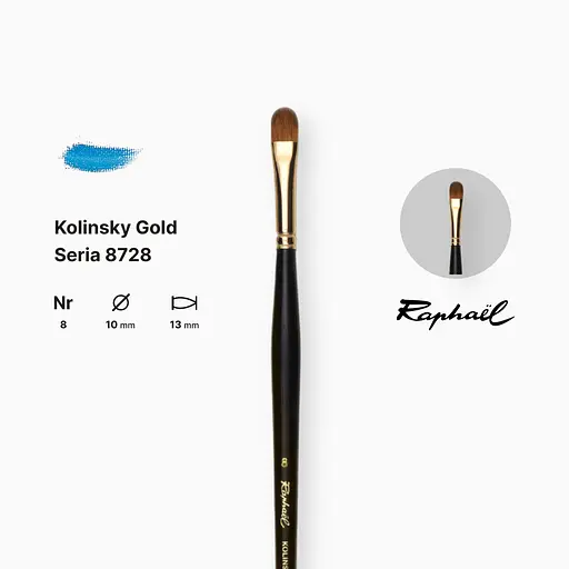 Кисть колонок овальная Raphael Kolinsky Gold, №8, профессиональная, длинная ручка - фото 2