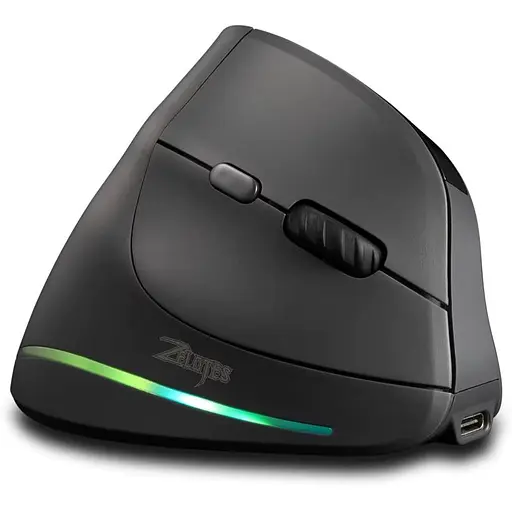 Вертикальна миша бездротова Zelotes F-35C з акумулятором RGB підсвічуванням 2.4G Bluetooth Black - фото 2