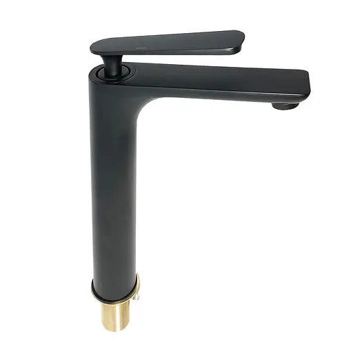 Смеситель для умывальника высокий литой гусак латунный корпус гайка Ø35 черный Frap 1/10 F1052-57 Черный матовый - фото 1