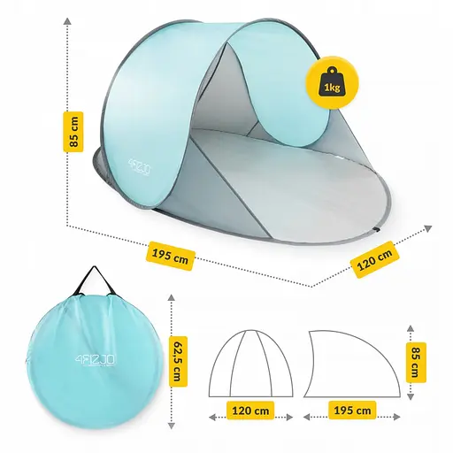 Намет пляжний 4FIZJO Pop-Up 195 x 120 см саморозкладний Grey/Mint (P-5905973401432) - фото 2