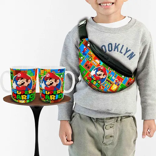 Набір: дитяча сумка-бананка+кружка Супер Маріо 32х15см, бананка для хлопчика через плече на подарунок (00971)
