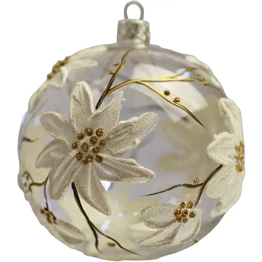 Ялинкова прикраса Санта Шоп Магнолія біла на прозорому склі (4820001112443)