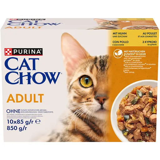 Влажный корм для взрослых кошек Purina Cat Chow Adult с курицей и цуккини 85 г х 10 шт. - фото 1