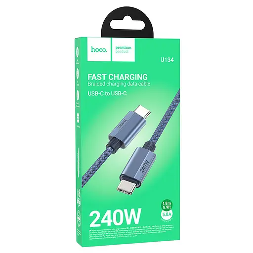 USB кабель Hoco U134 Type-C/Type-C для зарядки і передачі даних 240W довжина 18 м чорний - фото 4